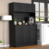 71" Tall Black Kitchen Pantry Cabinet with Power Outlet & Countertop - Himpall